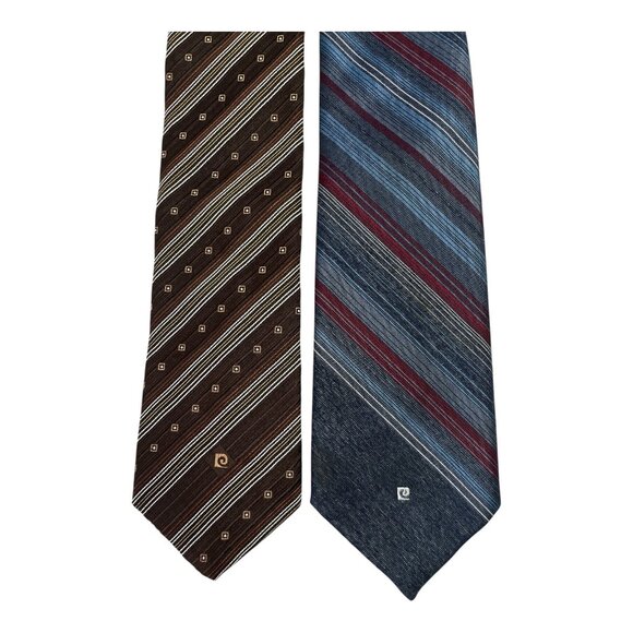 Vintage Pierre Cardin Neckties – Set of 2 Striped Polyester Ties – Brown & Blue - Picture 2 of 4